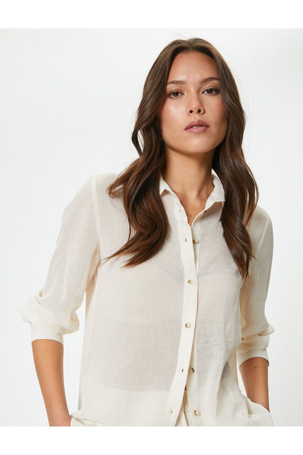 Koton Koton Long Sleeve Shirt Textured Buttoned Classic Collar