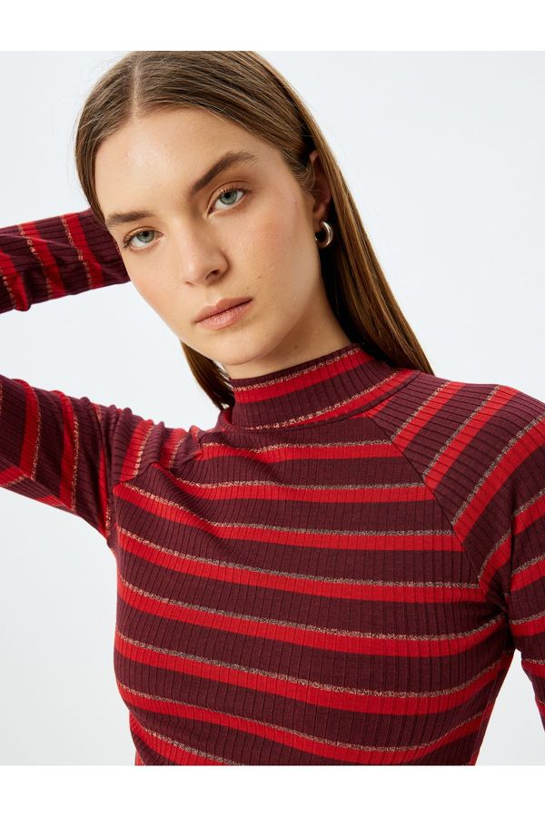 Koton Koton Long Sleeve Slim Fit Turtleneck Ribbed Striped T-Shirt