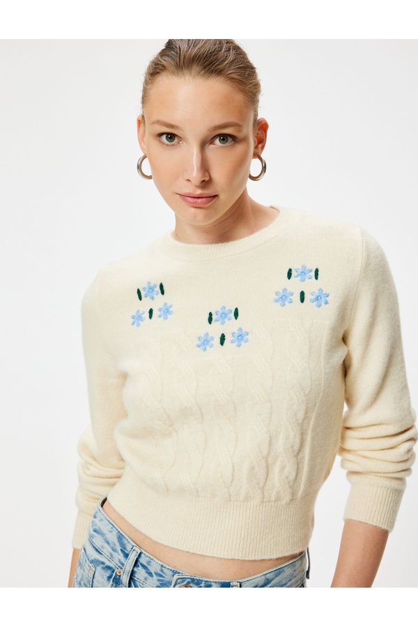 Koton Koton Long Sleeve Soft Textured Floral Knitwear Sweater