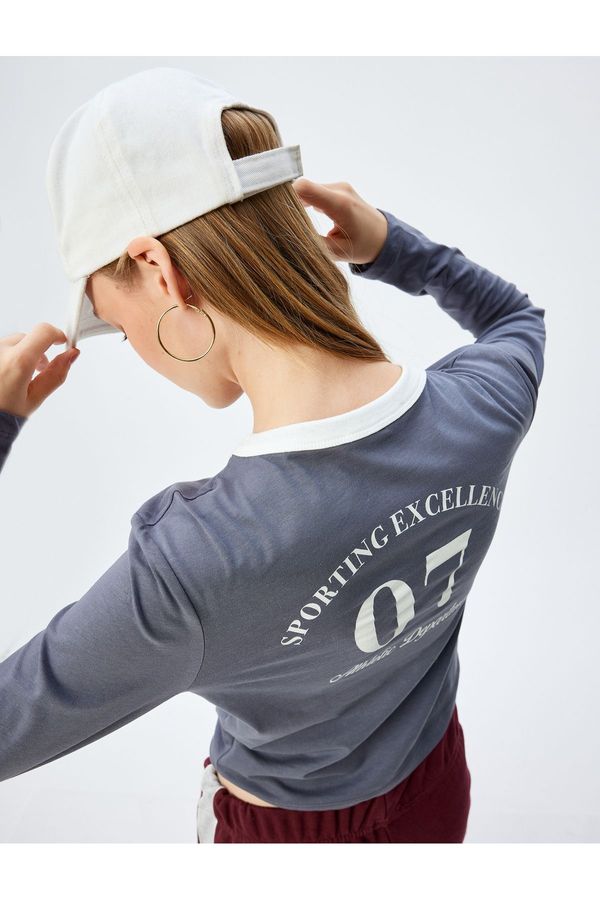 Koton Koton Long Sleeve T-Shirt Back Printed College Themed Piping Crew Neck