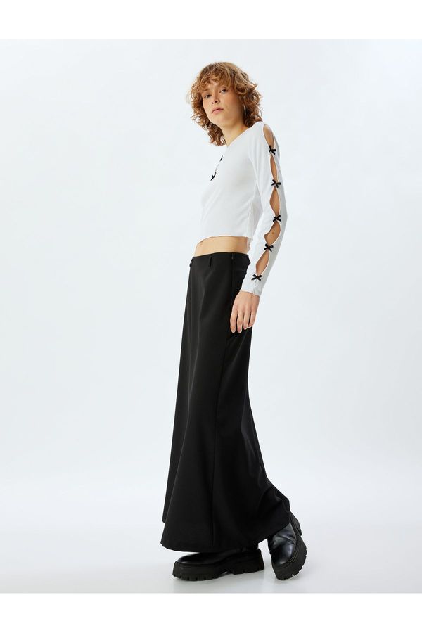 Koton Koton Long Sleeve T-Shirt Ribbon Bow Window Detailed Crew Neck Slim Fit