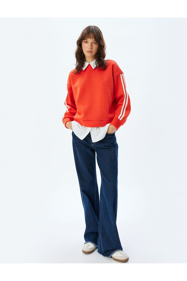 Koton Koton Long Sleeve Triple Thread Raised Comfortable Fit Shirt Collar Striped Sweatshirt