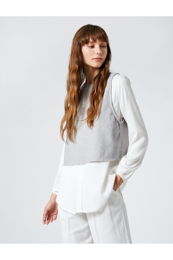 Koton Koton Long-Sleeved Shirt with Two Piece Look, Crew Neck Viscose.