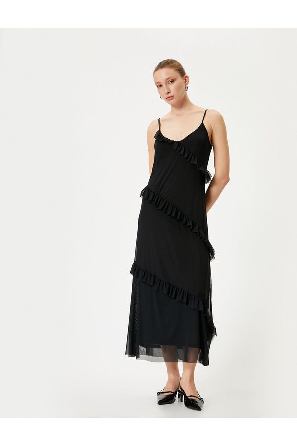 Koton Koton Long Tulle Dress with Frilled Straps