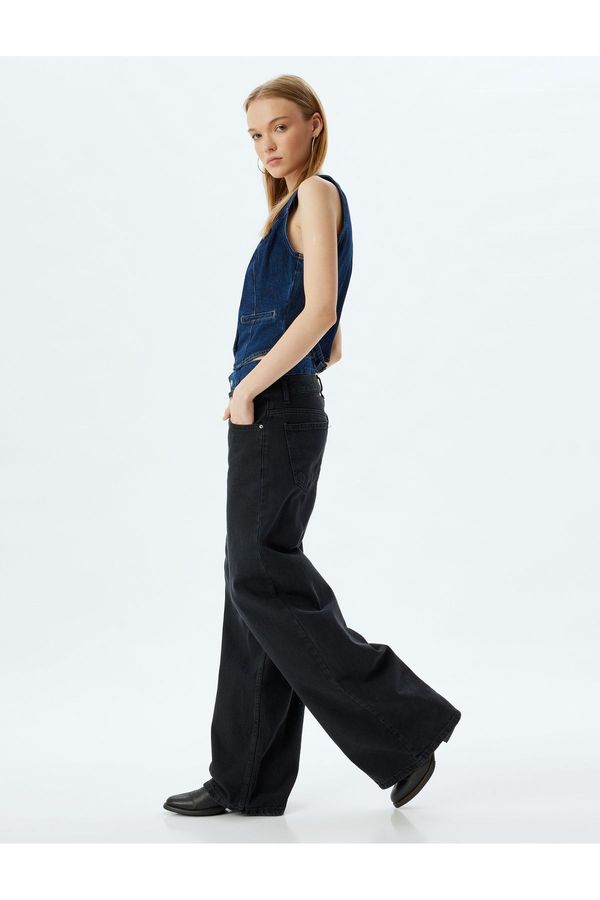 Koton Koton Loose Jeans Double Waist Detail Buttoned Washed - Loose Straight Fit Jean