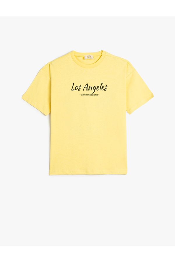 Koton Koton Los Angeles Theme T-Shirt with Print on the Back Short Sleeves Crew Neck Cotton