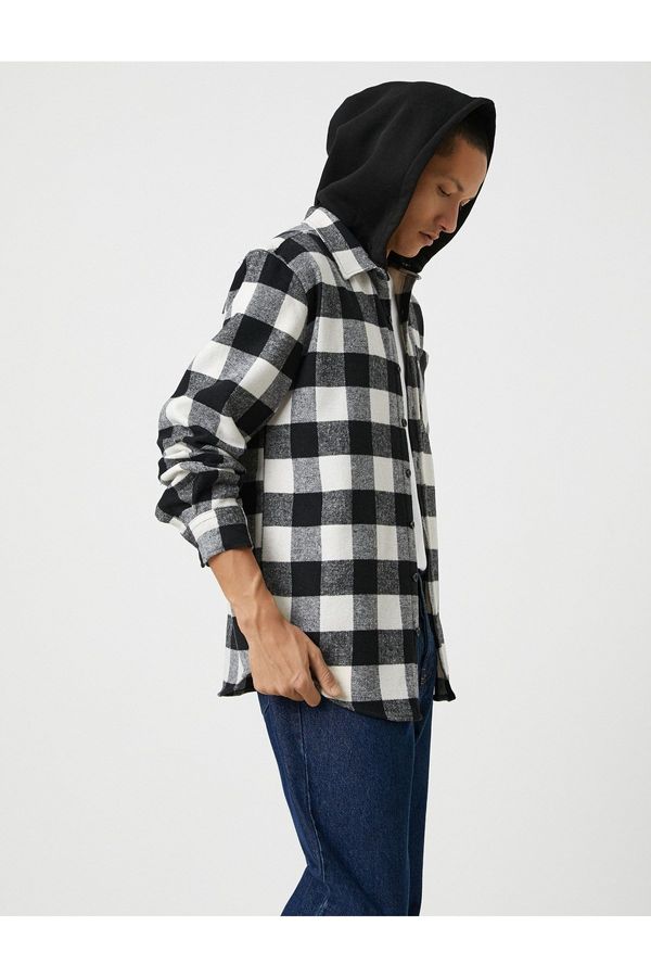 Koton Koton Lumberjack Shirt Hooded Long Sleeve with Pocket Detail