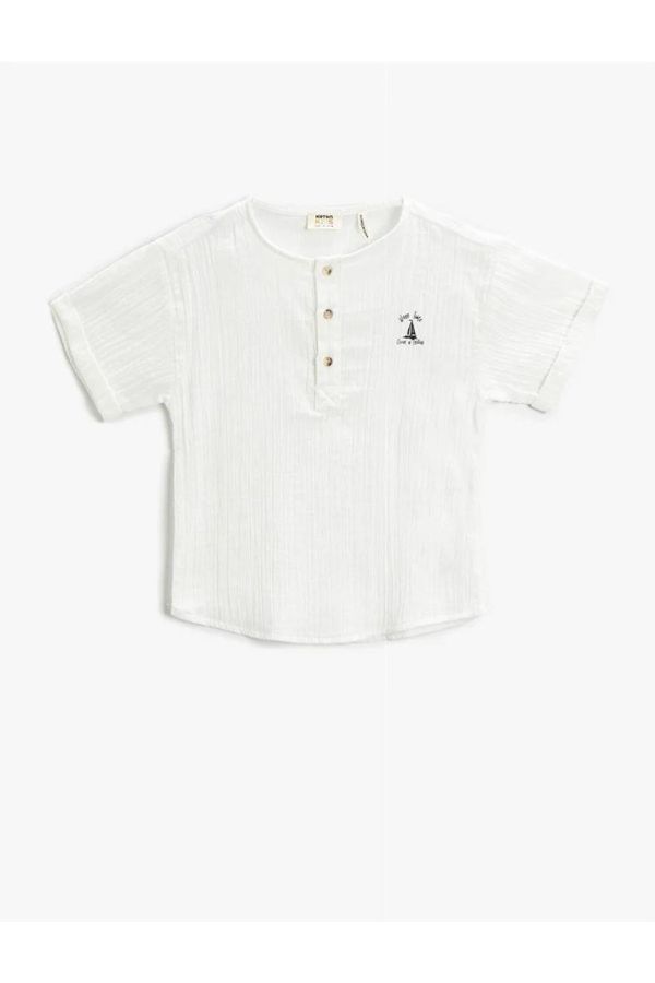 Koton Koton Mandarin Collar T-Shirt Cotton with Embroidery Detail