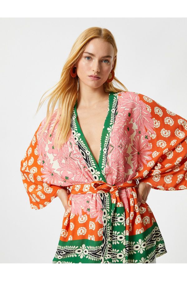 Koton Koton Melis Ağazat X Cotton - Ethnic Patterned Belted Kimono