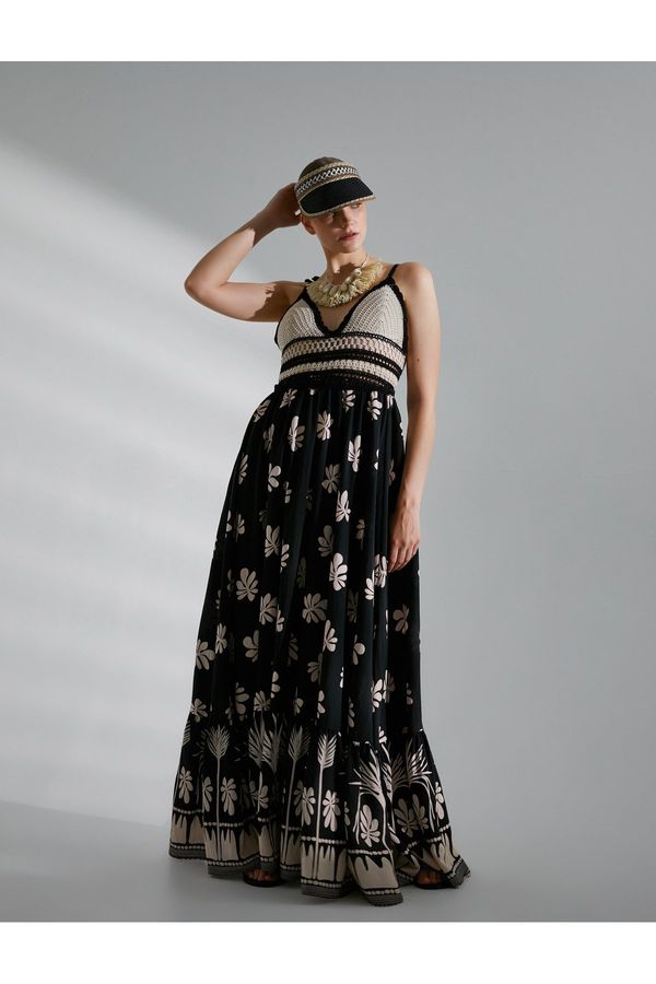 Koton Koton Melis Ağazat X Cotton - Strapless Long Dress with Crochet Detail