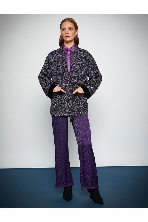 Koton Koton Melis Ağazat X - Jacquard Crop, Wide Leg Trousers with Elastic Waist.