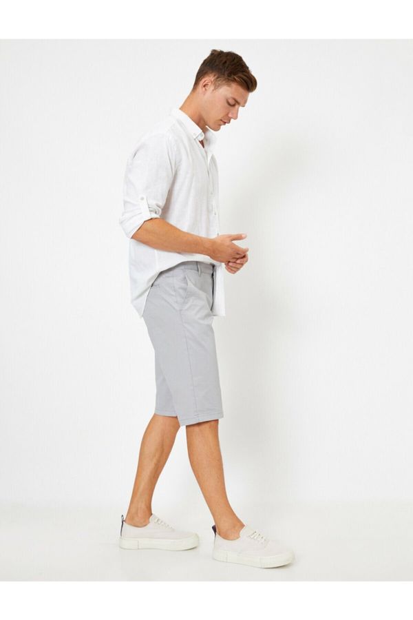 Koton Koton Men's Gray Solid Color Gabardine Chino Shorts