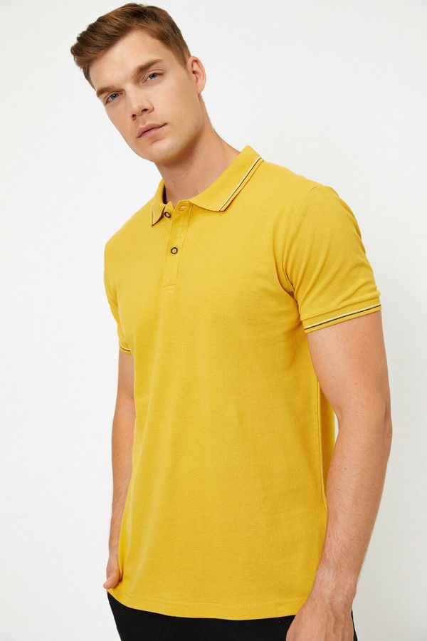 Koton Koton Men's Yellow Polo Collar, Button Detailed Collar and Striped Sleeves, Slim Fit T-Shirt