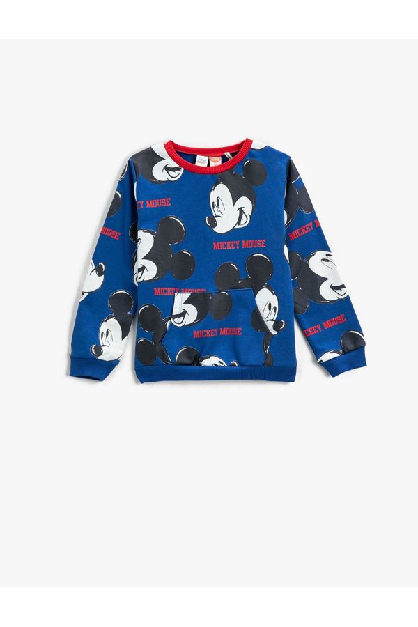 Koton Koton Mickey Mouse Printed Sweatshirt Licensed Kangaroo Pocket Long Sleeve