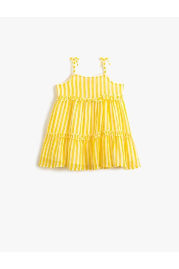 Koton Koton Midi Dress Sleeveless Strap Ruffle Detailed Layered Cotton Lined