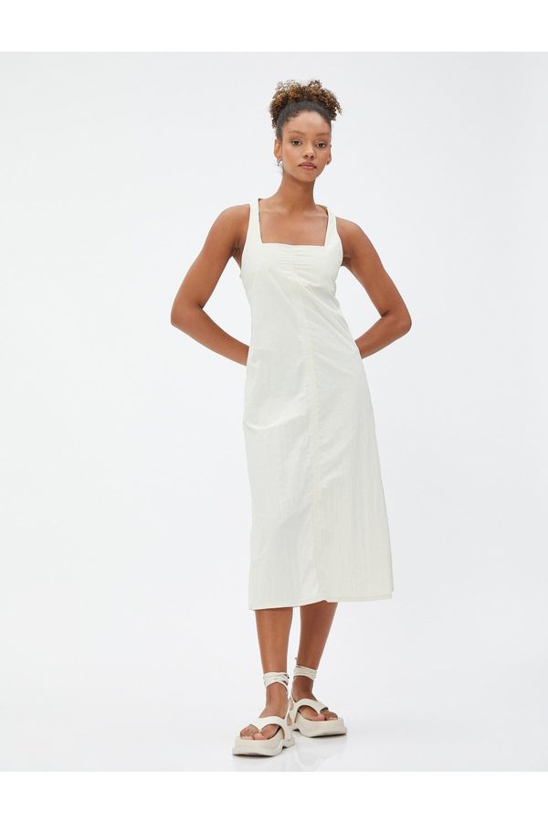 Koton Koton Midi Dress Square Neck Straps Window Detail at the Back.