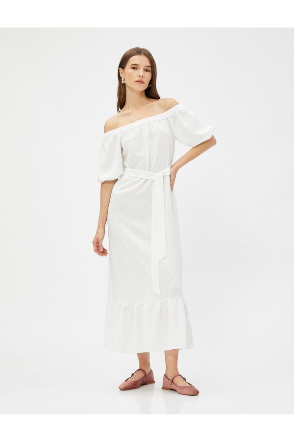 Koton Koton Midi Dress with Open Shoulder and Belt