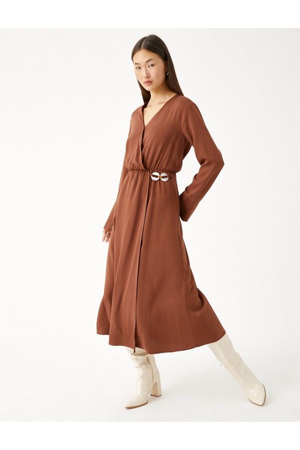 Koton Koton Midi Dress with Wrap Button Detail