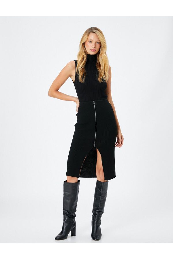 Koton Koton Midi Knitwear Skirt With Slit Front Zipper