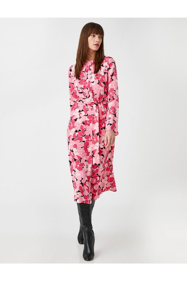 Koton Koton Midi Length Dress Floral Long Sleeve Belted