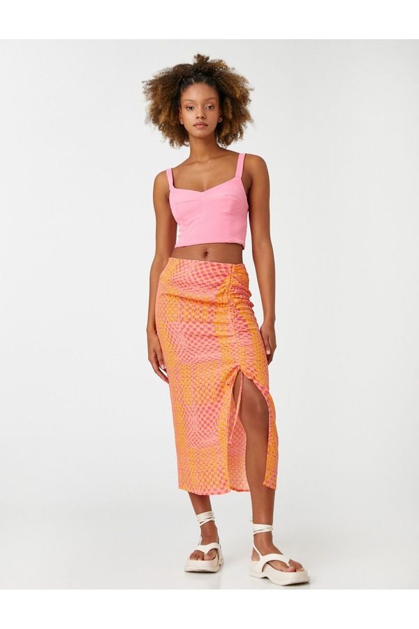 Koton Koton Midi Skirt Draped Patterned Tie Detail