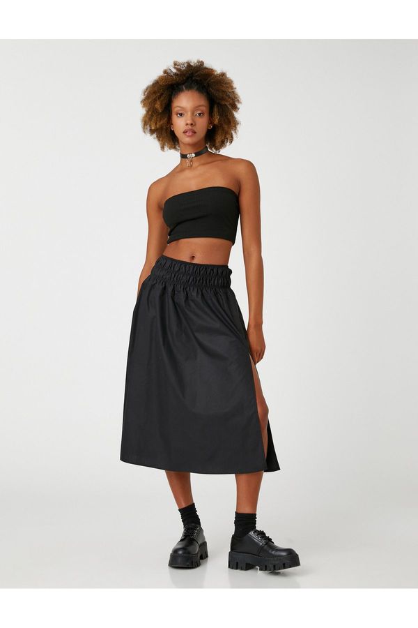 Koton Koton Midi Skirt Slit Detail Cotton Waist Gimped