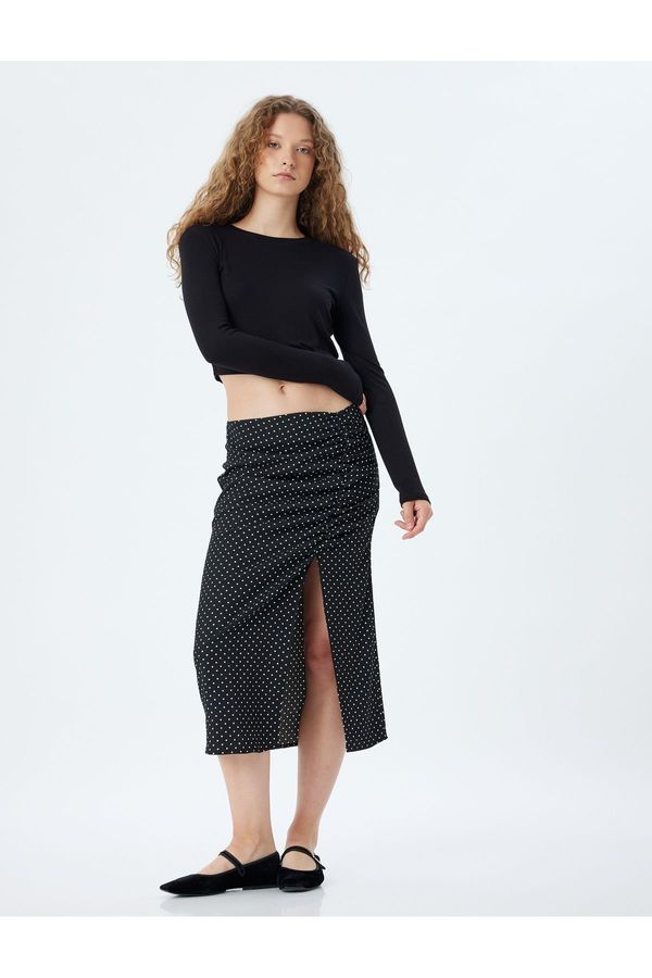 Koton Koton Midi Skirt Slit Polka Dot Draped High Waist Slim Fit