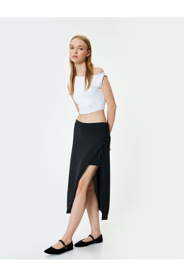 Koton Koton Midi Skirt with Slit Detail A-Line Slim Fit Elastic Waist
