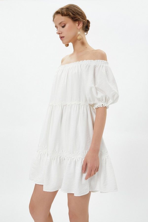 Koton Koton Mini Dress Open Shoulder Layer Daisy Detailed