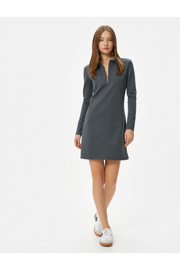 Koton Koton Mini Polo Neck Dress Half Zipper Detailed Long Sleeve