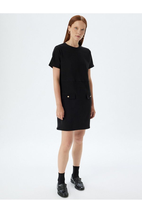 Koton Koton Mini Short Sleeve Dress Round Neck Flap Pocket Detail