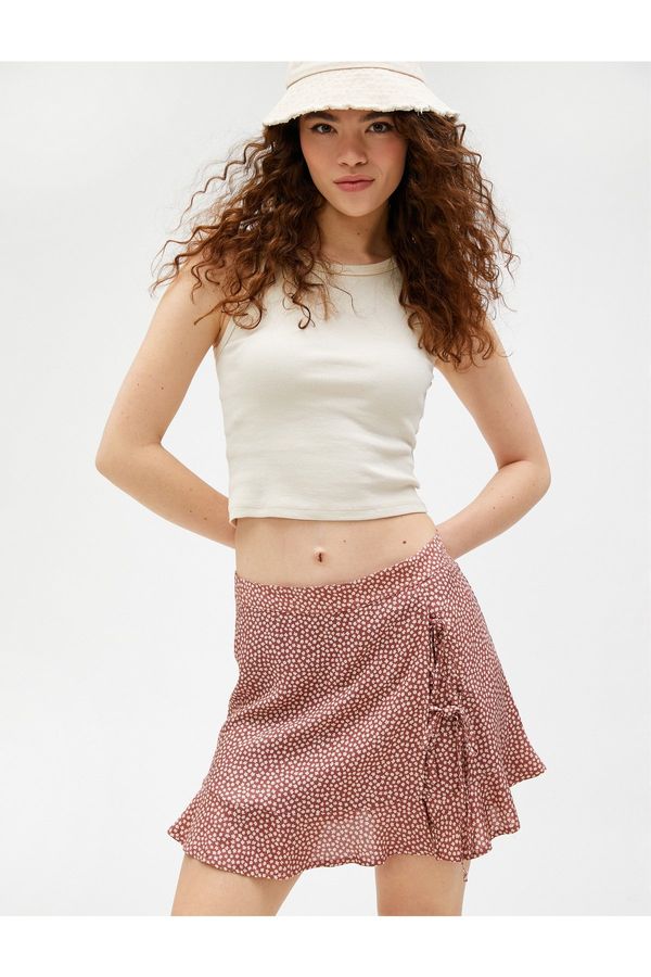 Koton Koton Mini Shorts Skirt Floral Viscose Tie Detail