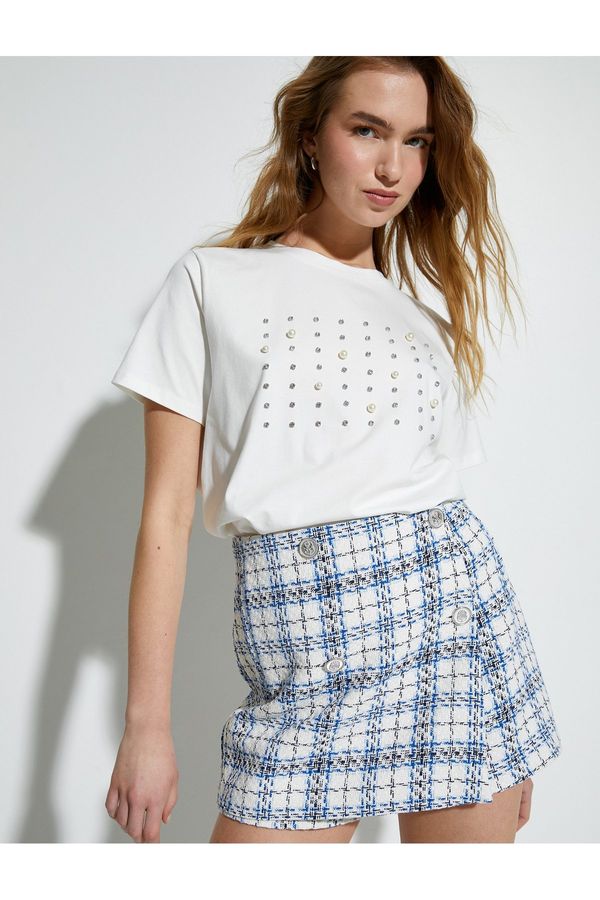 Koton Koton Mini Tweed Short Skirt Normal Waist Buttoned