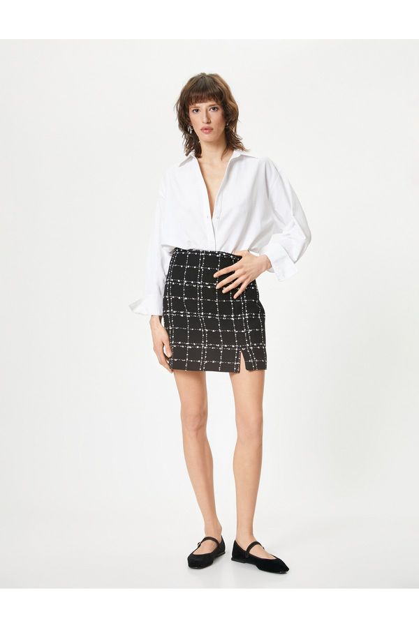 Koton Koton Mini Tweed Skirt Slit Detail High Waist