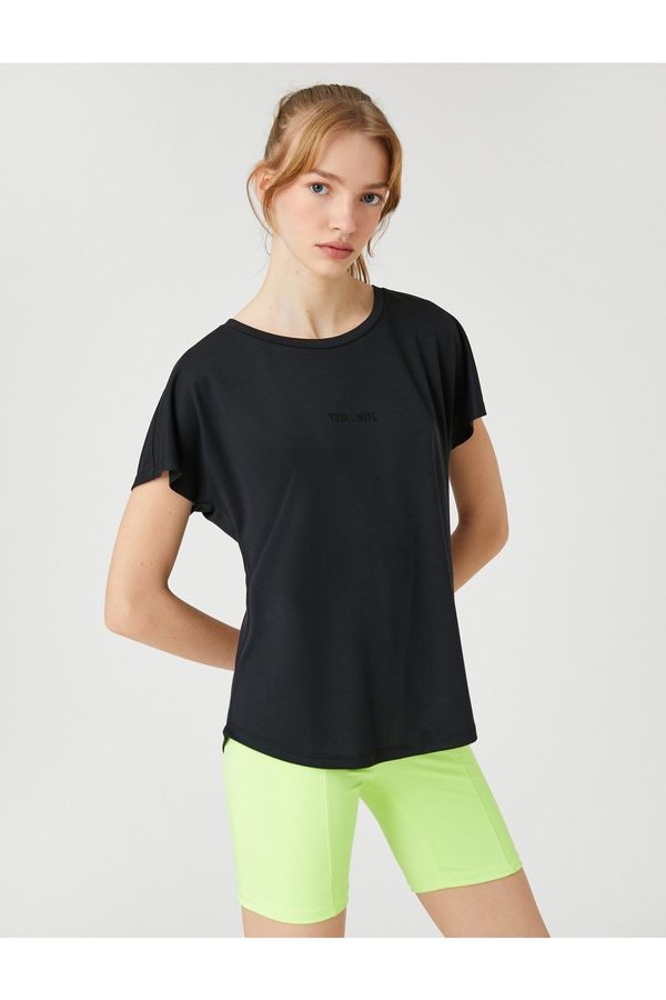 Koton Koton Modal Blended Sports T-Shirt Short Sleeve Printed Silky Textured