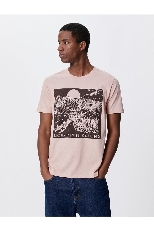 Koton Koton Motto Printed T-Shirt Landscape Detail Slim Fit Crew Neck Cotton
