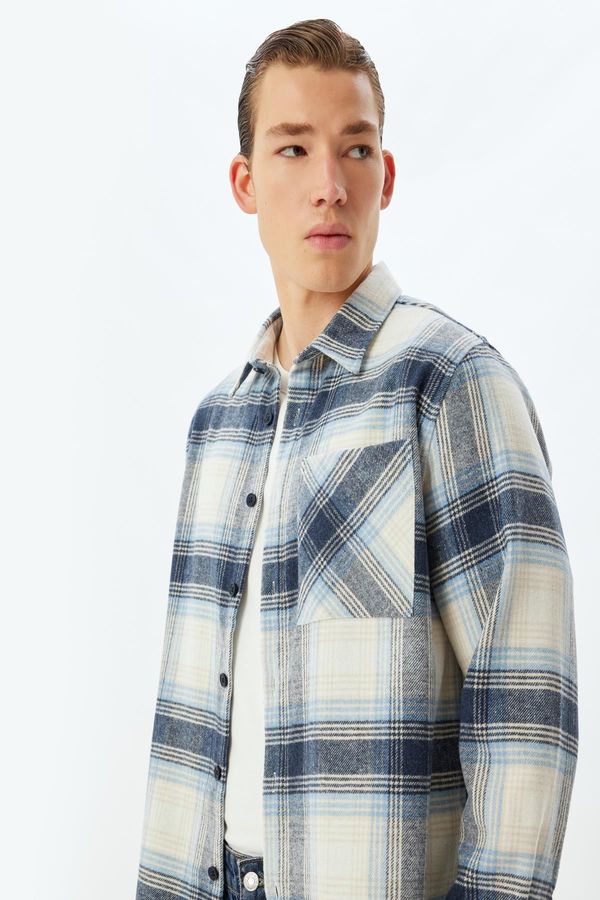 Koton Koton Navy Blue Plaid Men's Adult Shirt