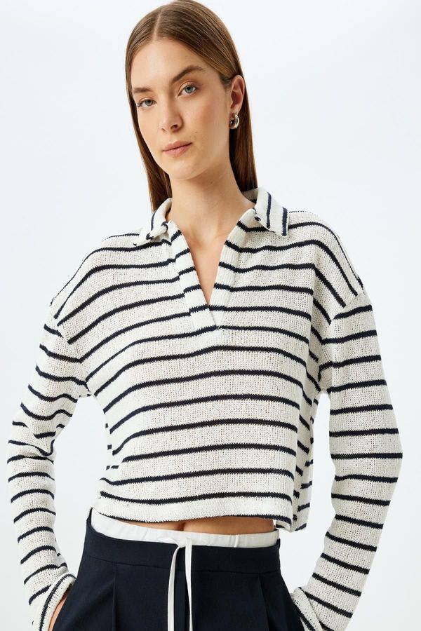 Koton Koton Navy Blue Striped Women's Sweater