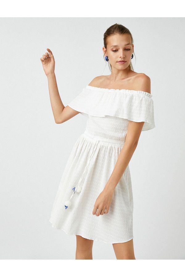 Koton Koton Off-Shoulder Mini Dress Tassel Detailed