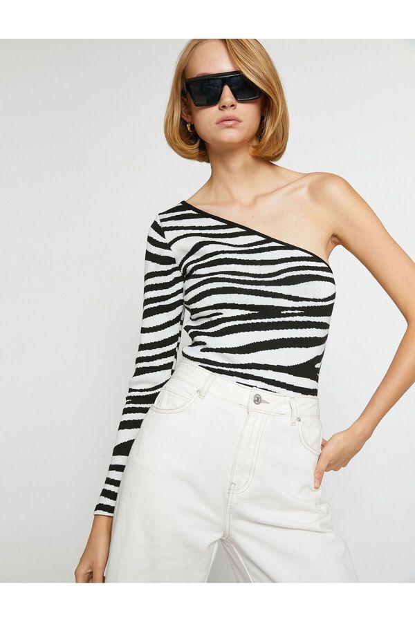 Koton Koton One Shoulder Zebra Patterned Knitwear Sweater