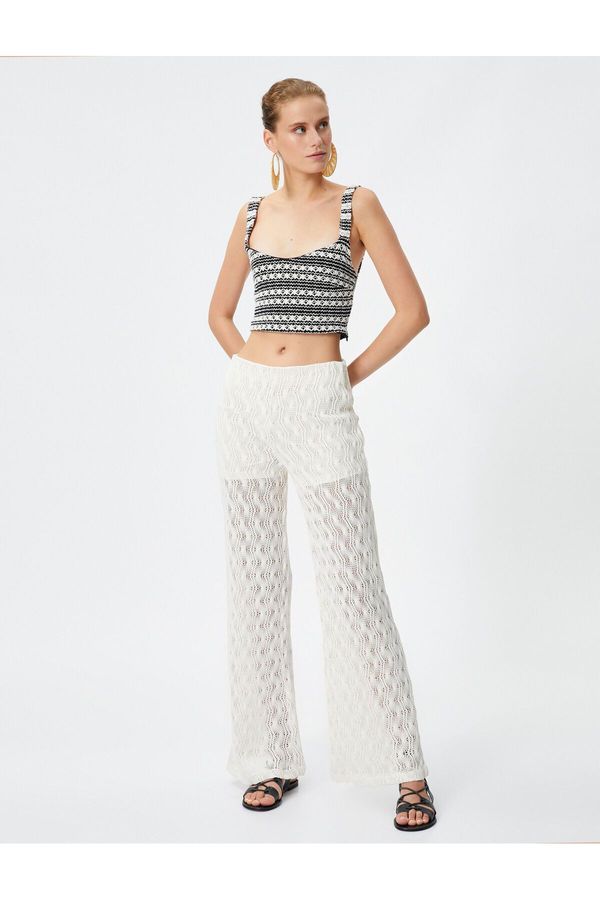 Koton Koton Openwork Crochet Flared Leg Trousers