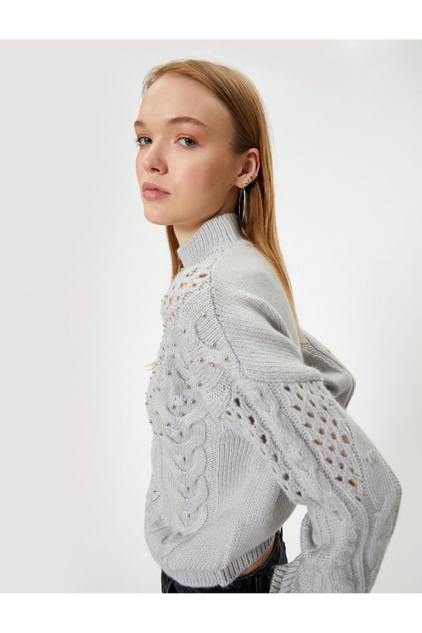 Koton Koton Openwork Knitwear Sweater Beaded High Collar