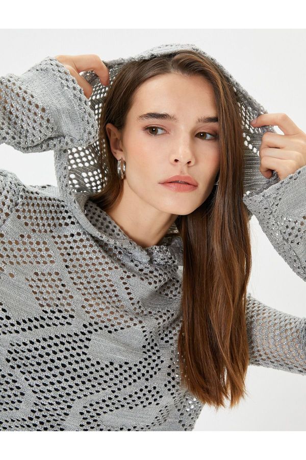 Koton Koton Openwork Knitwear Sweater with Hood Detailed Lurex.