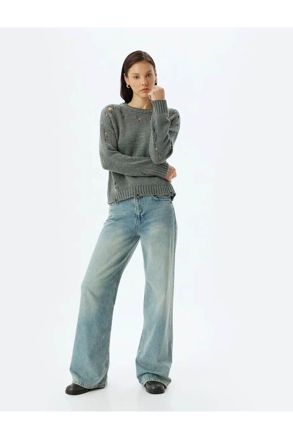 Koton Koton Openwork Oversize Sweater Knitwear Crew Neck Long Sleeve