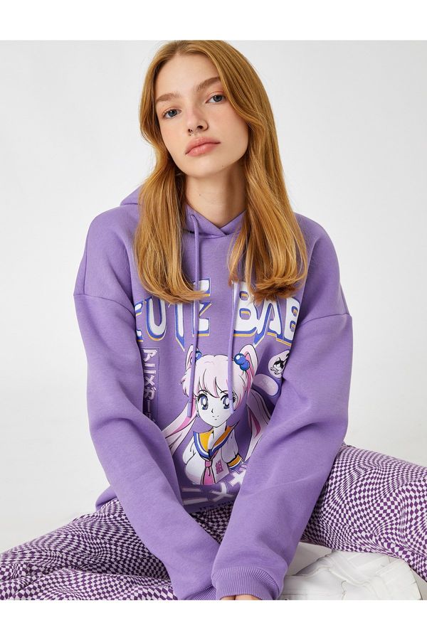 Koton Koton Oversize Anime Sweatshirt Hooded Inner Fleece