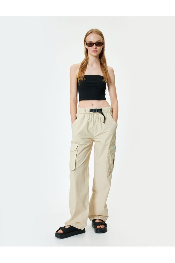 Koton Koton Oversize Cargo Parachute Trousers with Elastic Waist Belt and Pocket Detail