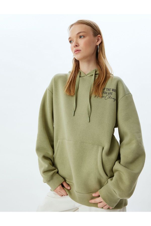 Koton Koton Oversize Hooded Sweatshirt with Back Printed Kangaroo Pocket