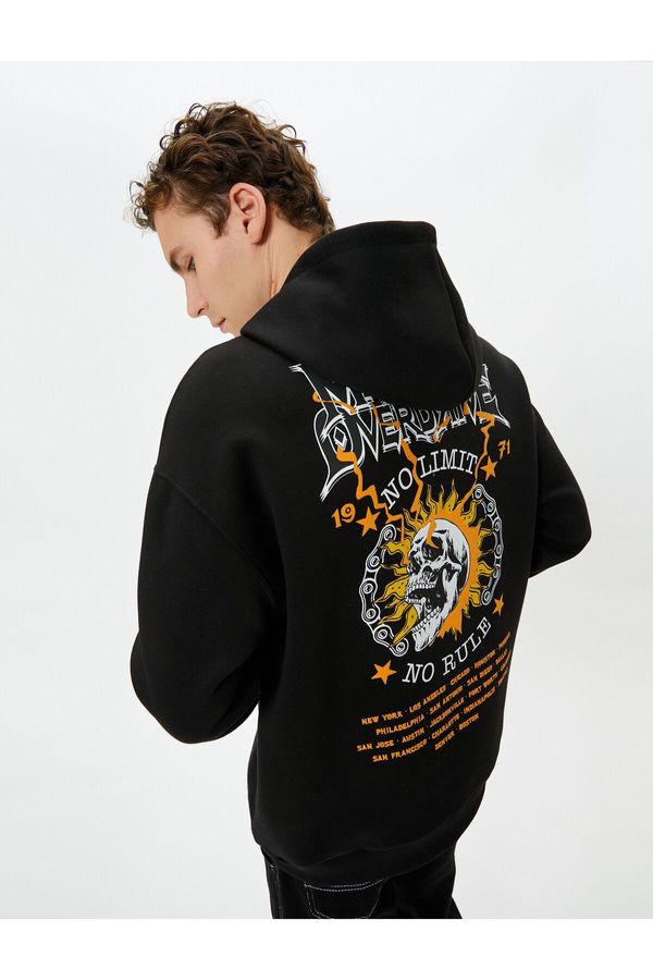 Koton Koton Oversize Hoodie Back Printed Skull Themed Slogan