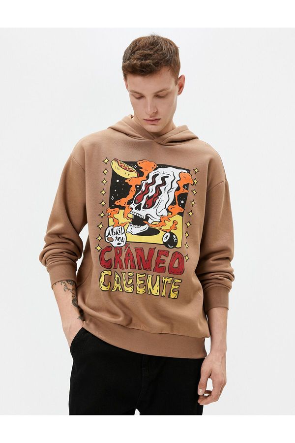 Koton Koton Oversize Hoodie Skull Printed Label Detail