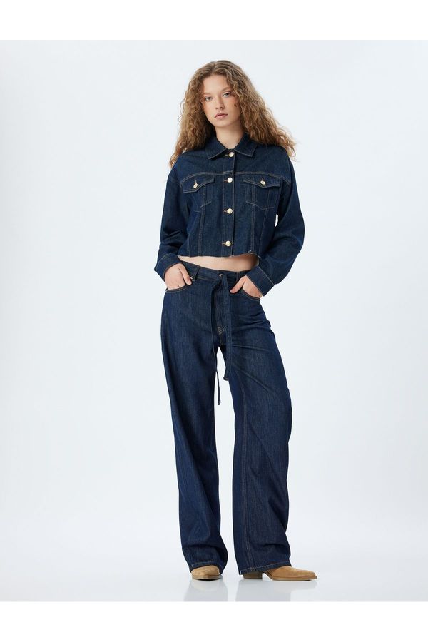 Koton Koton Oversize Jeans with Belt Detail and Pockets - Balloon Fit Jeans